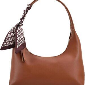 Classic Curved Crescent Shoulder Bag - Stylish Brown Clutch with Zipper Closure